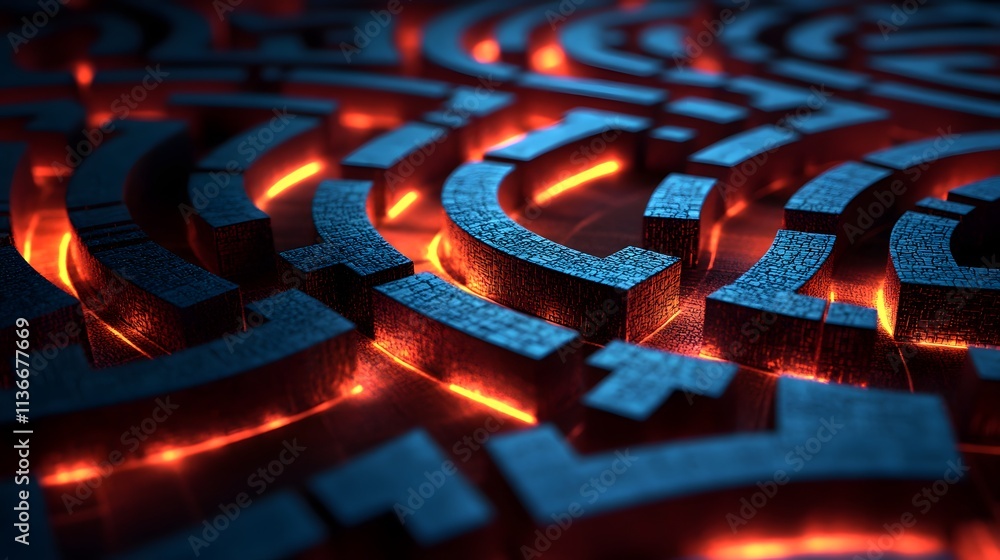 Aufkleber Intricate Labyrinth Design with Glowing Lines and Dark Textures Creating a Mystical and Futuristic Atmosphere Ideal for Technology and Science Concepts