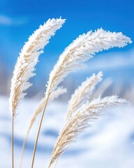 Obraz premium Frost-covered Grasses Sway Gently in the Winter Breeze on a Clear, Chilly Day