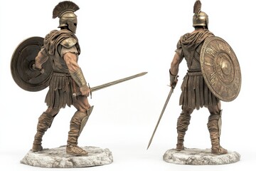 Fototapeta premium Warrior figure showcasing ancient battle attire and armor in a dramatic pose