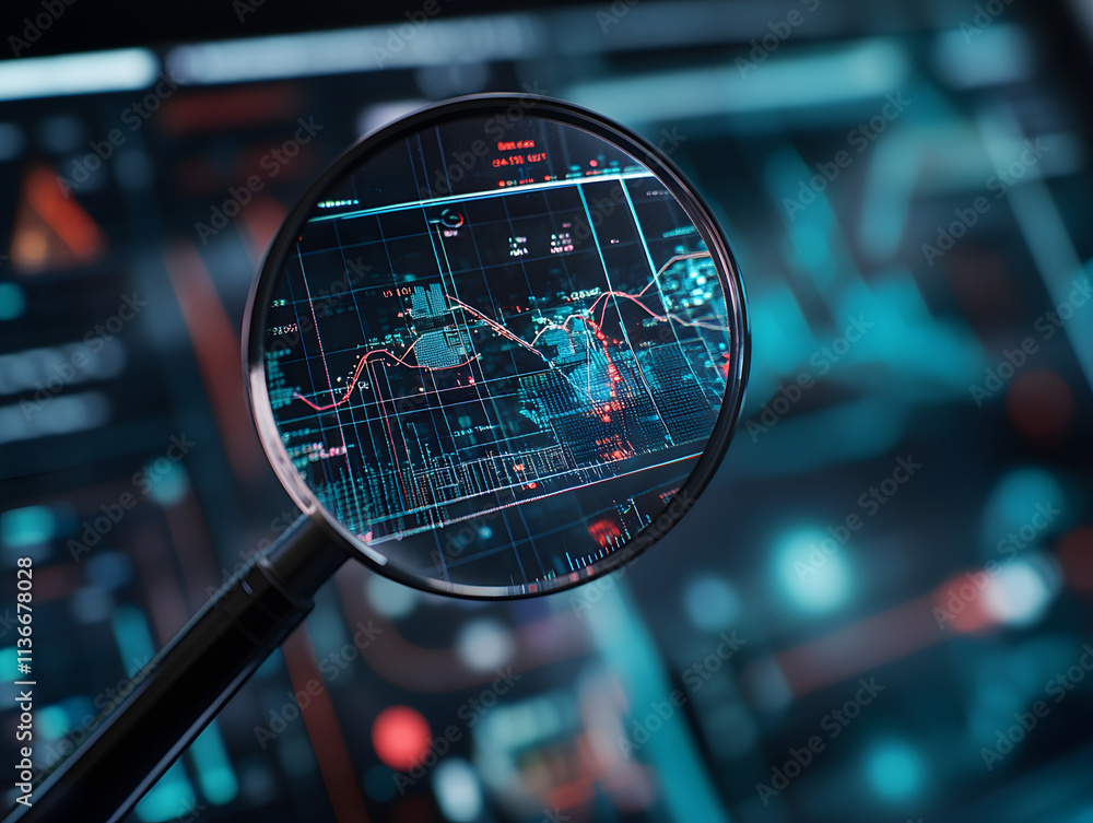 Canvas Prints magnifying glass on a computer screen examine graph or charts. scientific business analytical analys