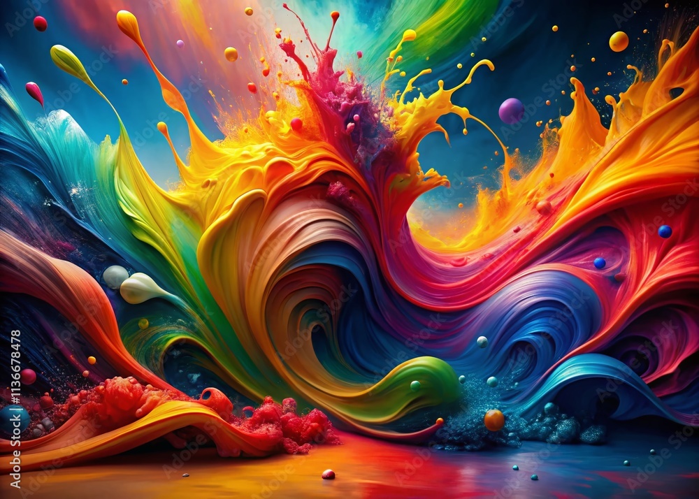 Poster vibrant spectrum colors in dynamic acrylic paint stains creating an abstract and colorful visual del