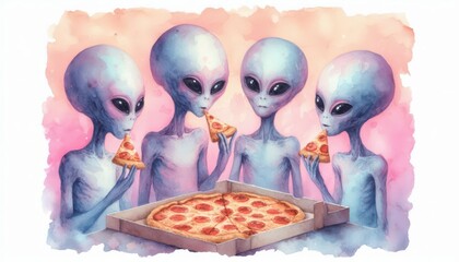Aliens eat pizza and drink beer  content created with generative AI software.
