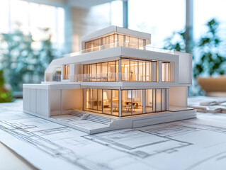 3D miniature model contemporary minimalist luxury new house architectural structural floor plan real estate Mortgage buy purchase rental rent build construction construct home residential property