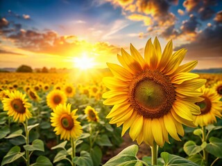 Obraz premium Vibrant Sunflower Field, Summer Blooms, Golden Sunflowers, Happy Sunflower, Sunflower Photography, Bright Yellow Flowers, Sunny Meadow, Sunflower Background