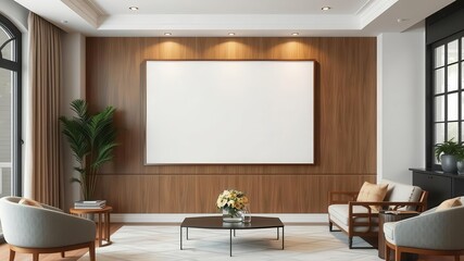 A modern wall art mockup displayed in a contemporary room setting, creative, minimalist