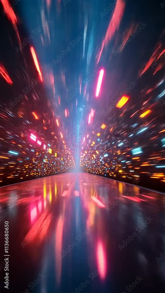 Poster colorful lights create a dynamic illusion of movement through a vibrant tunnel