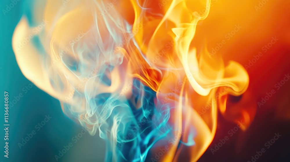 Poster vibrant abstract fire and smoke swirls in shades of blue and orange creating a dynamic and ethereal 