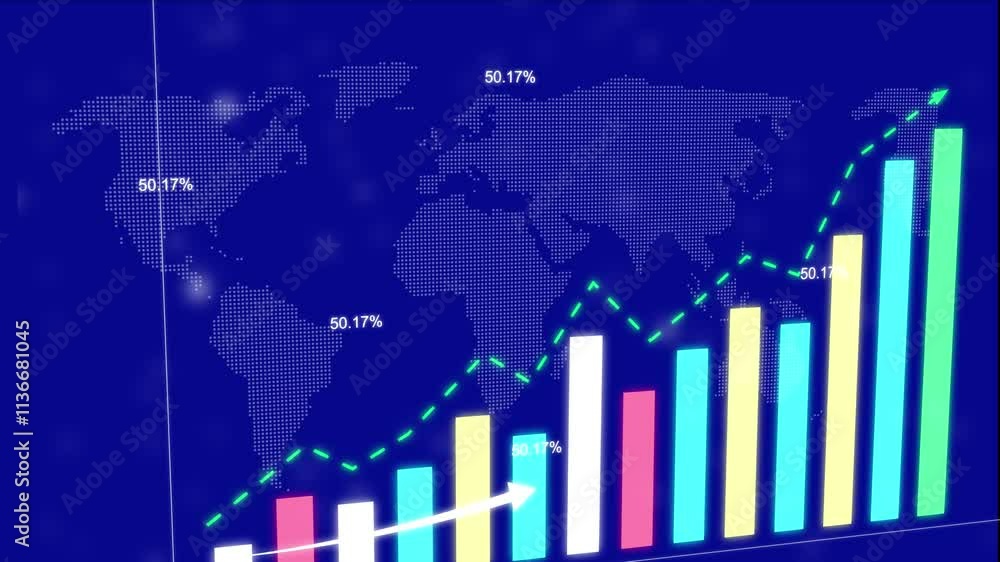 Poster 3d business growth concept in graph chart showing marketing sales profit increasing to future target