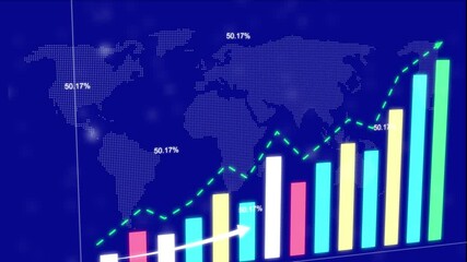 3d Business growth concept in graph chart showing marketing sales profit increasing to future target . growing business concept animation with arrow icon. 