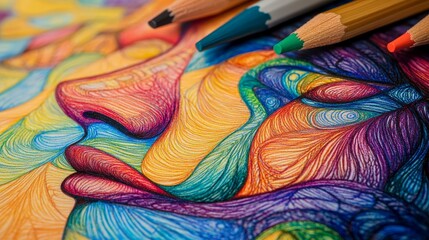 Vibrant colored pencils composition background