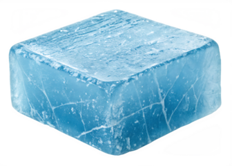 Rough blue ice block with a frosty surface and natural cracks,  Isolated on white background.AI GENERATED