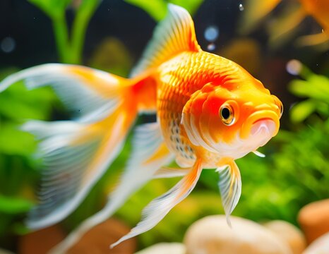 Isolated orange goldfish pet in aquarium
