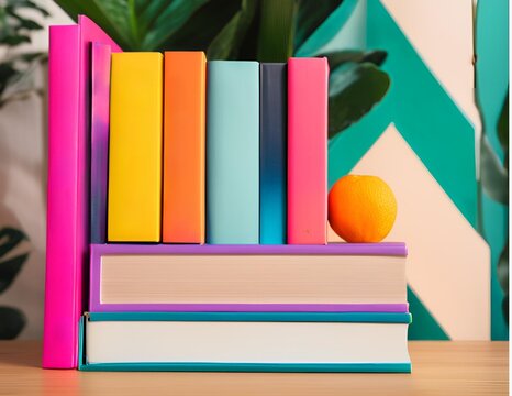 A stack pile of colorful books used for school, education, literature, house, office, authors....