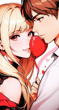 valentines day animi couple with red love heart 