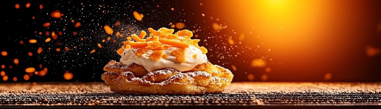 Hungarian langos topped with cheese and sour cream, lively Budapest street festival scene