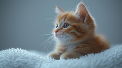 Charming Ginger Kitten Resting Comfortably on Soft Blanket