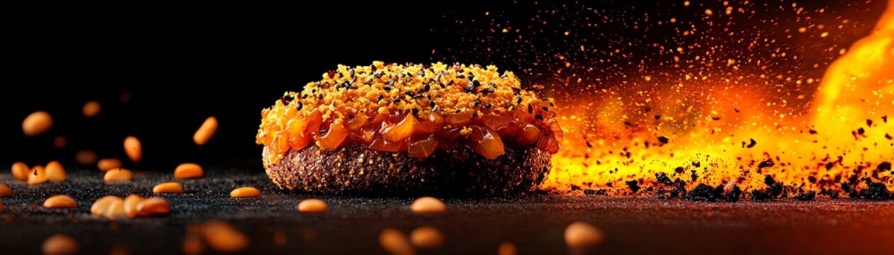 Icelandic hakarl with rye bread, dramatic volcanic landscapes under the Northern Lights