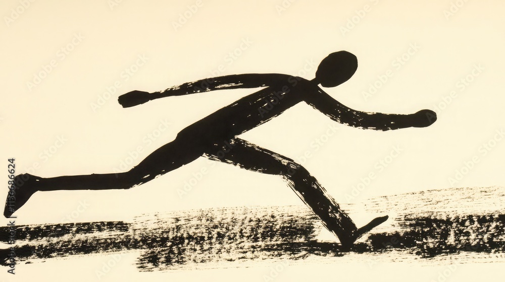 Aufkleber dynamic silhouette of a running figure in monochrome style depicting motion and energy against minim