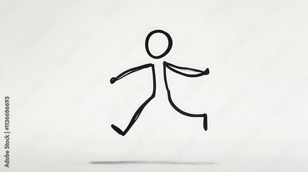 Aufkleber simple and playful line drawing of a stick figure moving in a joyful run, ideal for representing con