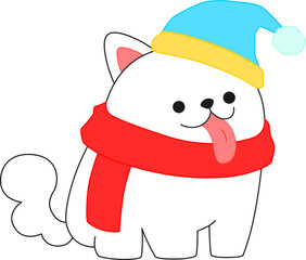 Sweet Puppy Wearing  Knitted Hat And Scarf Vector Illustration