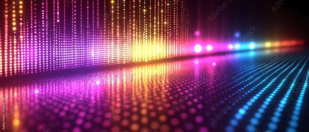 Aufkleber Colorful, multi-colored line of dots that are all different colors. The dots are arranged in a way that creates a sense of movement and energy. The image is abstract and has a futuristic feel to it