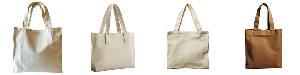 A Set of Minimalist Canvas Tote Bags Designed for Everyday Use, Isolated on Transparent Background