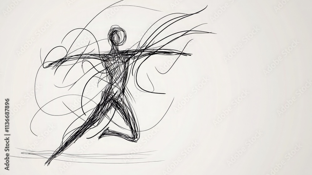 Aufkleber abstract sketch of a dynamic human figure in motion with flowing lines representing energy and movem