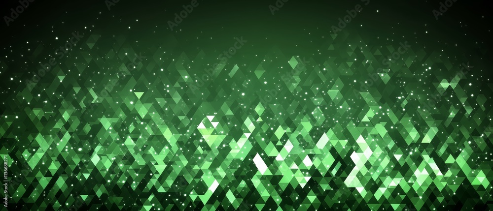 Poster green background with a lot of triangles and squares. the background is very bright and lively. the 