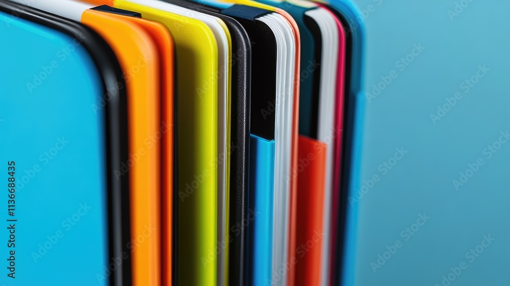 Poster a magnified view of an open document holder with colorful tabs on the side