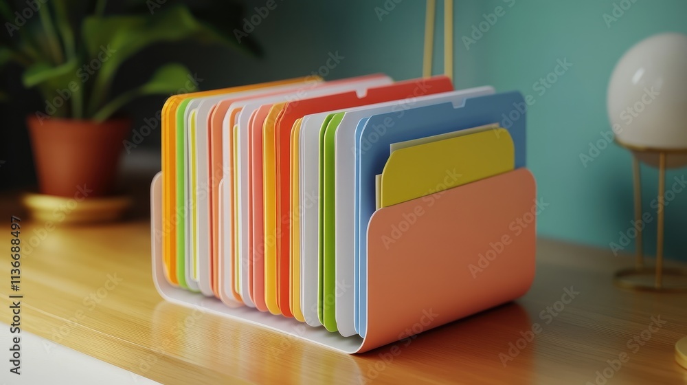 Poster a magnified view of an open document holder with colorful tabs on the side