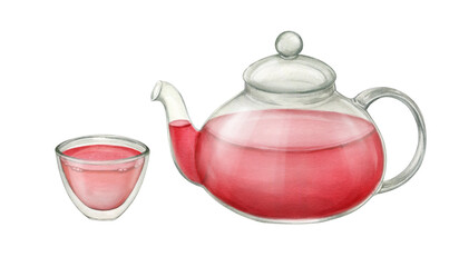 Hibiscus tea in a teapot and Turkish glass cup