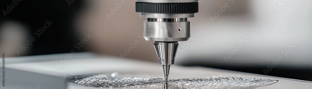 Poster a close-up of a precision tool applying a fine spray, likely in a manufacturing or design context, s