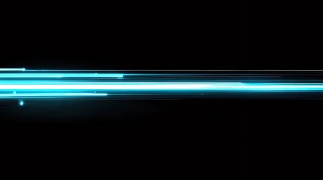 Abstract glowing blue light streak on black background.