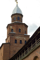 One of the towers on the fortress wall. Veliky Novgorod Kremlin.