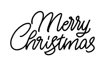 Merry Christmas Monoline Simple Calligraphy Sign. Expressive Bold Typography. Handcrafted Lettering Design. Seasonal Promotion. Holiday Event Banner. Vector Illustration.