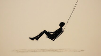Minimalist Illustration of a Solitary Figure on a Swing, Capturing Themes of Reflection and Contemplation in a Simple Yet Evocative Design