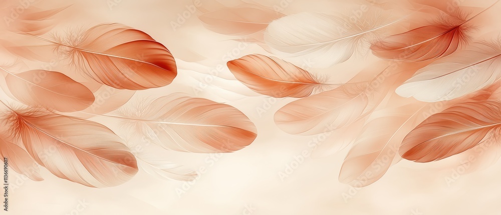 Poster painting of feathers in various colors and sizes. the feathers are scattered across the canvas, crea