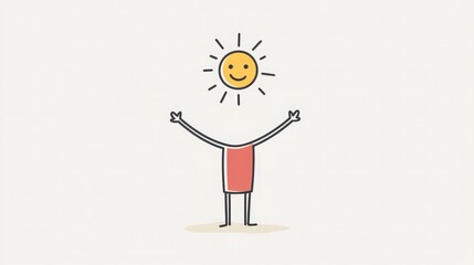 Cheerful Cartoon Character with a Smiling Sun Symbolizing Happiness and Positivity in a Minimalistic Style for Creative Projects and Designs