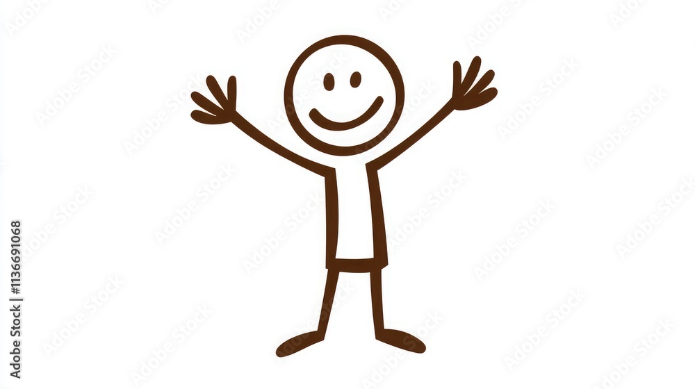 Aufkleber playful stick figure character with outstretched arms and a big smile representing happiness and pos