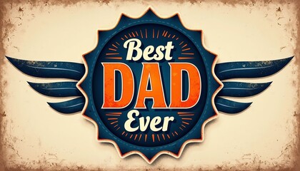 Vintage "Best Dad Ever" badge with wings design