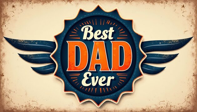 Vintage "Best Dad Ever" badge with wings design