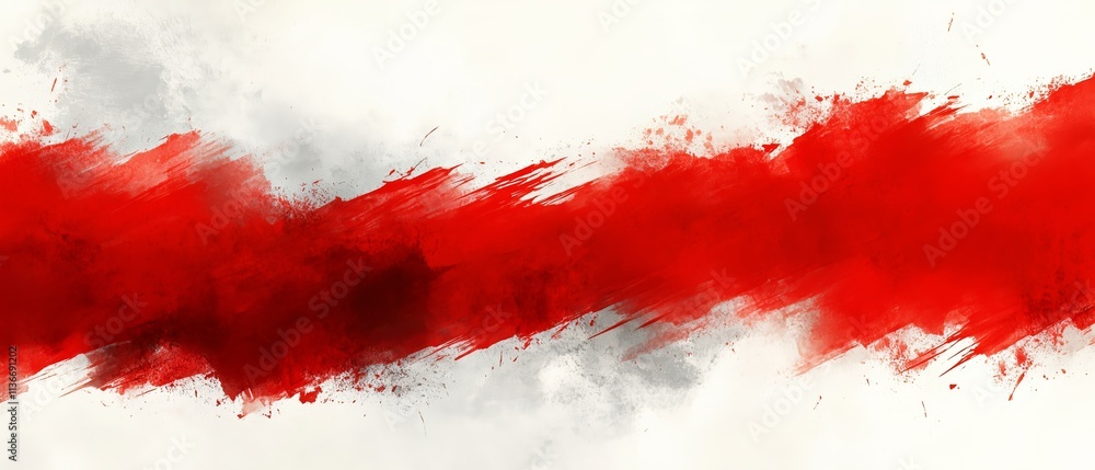 Poster red and white line with splatters of red and white paint. the line is long and stretches across the 