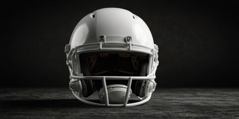 Fototapeta premium White American Football Helmet on a Black Studio Background. Sports Concept.
