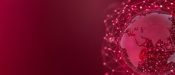 Red background with a red sphere in the center. The sphere is surrounded by a network of lines