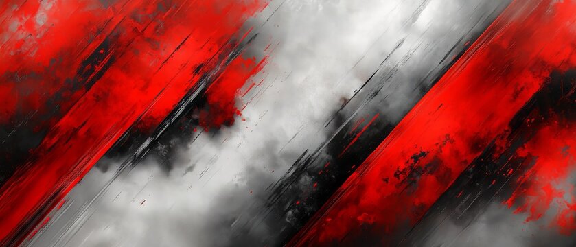 Red and white striped background with a black and white stripe. The background is blurry and has a lot of red and white paint splatters