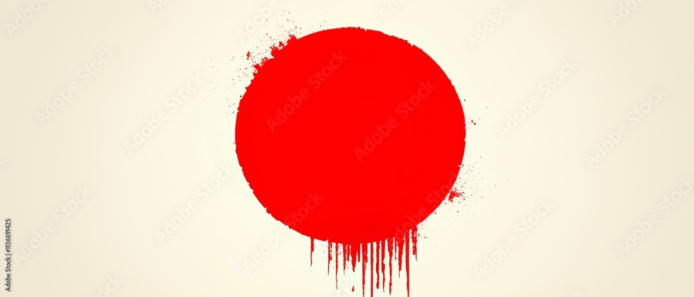 Poster red circle with red paint splattered on it. the circle is surrounded by a white background