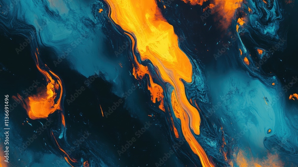 Aufkleber abstract fluid artwork with vibrant swirls of orange and blue creating a dynamic and energetic visua