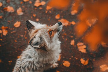 Obraz premium A lovely Red Fox, Vulpes vulpes, traverses an autumn forest. This exquisite animal in its natural habitat is enchanting. The orange fox, depicted in a detailed portrait in Czech, illustrates a