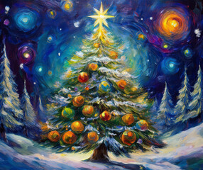 Obraz premium christmas tree in the snow