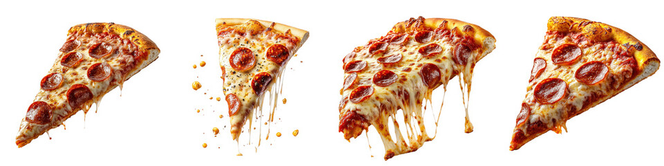 A Set of Tasty Pepperoni Pizza Slice with Gooey Cheese on Transparent Background